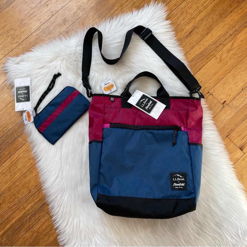 NWT L.L. Bean x Flowfold crossbody commuter tote bag and pouch bundle